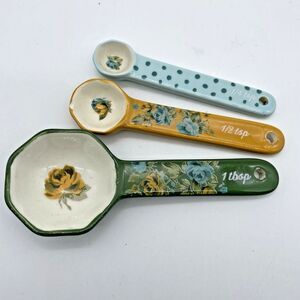 Vintage Pioneer Woman Ceramic Measuring Spoons Incomplete Set Of 3 Missing Tsp
